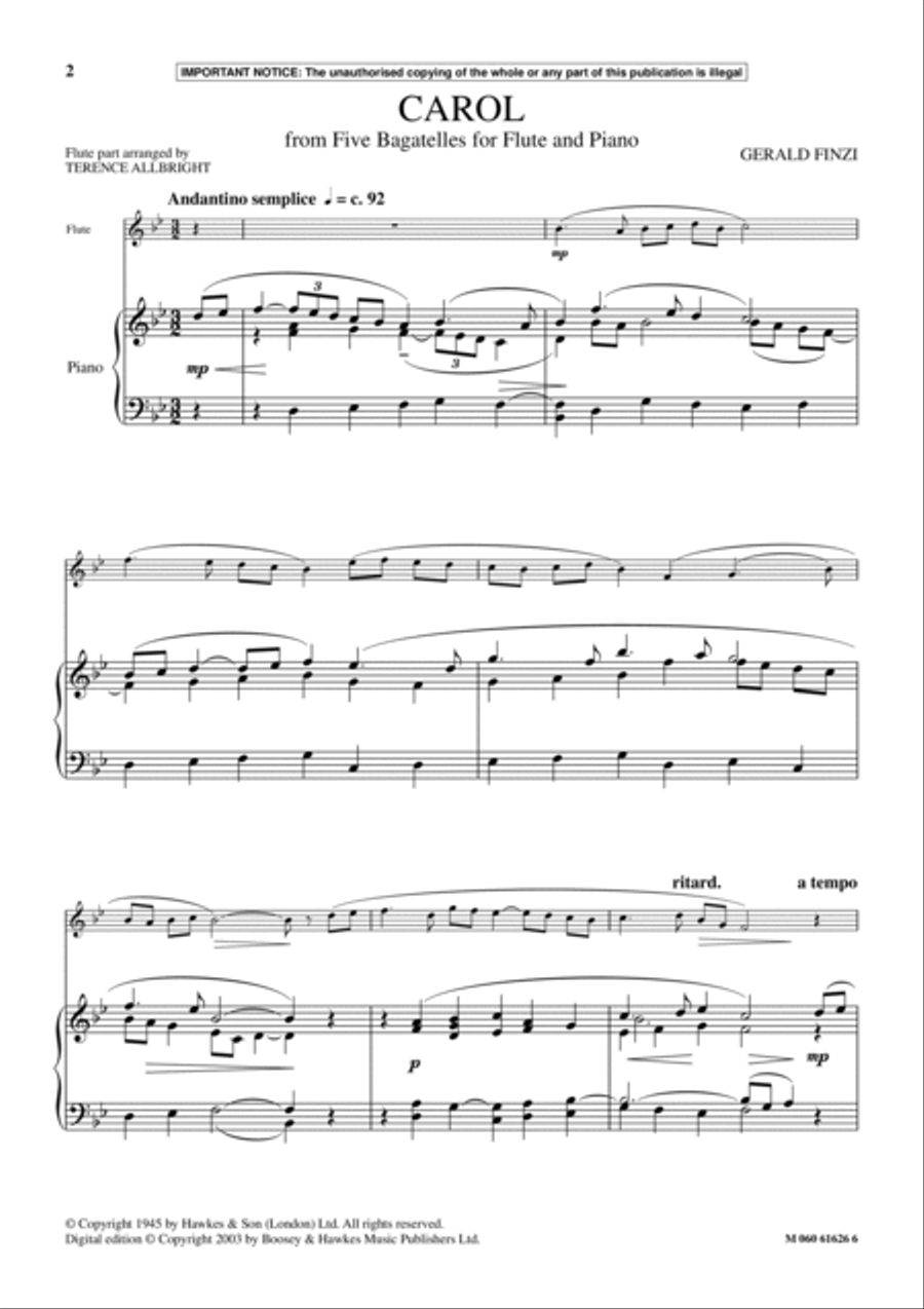 Carol (from Five Bagatelles For Flute And Piano) Flute Solo scores gallery preview page 2