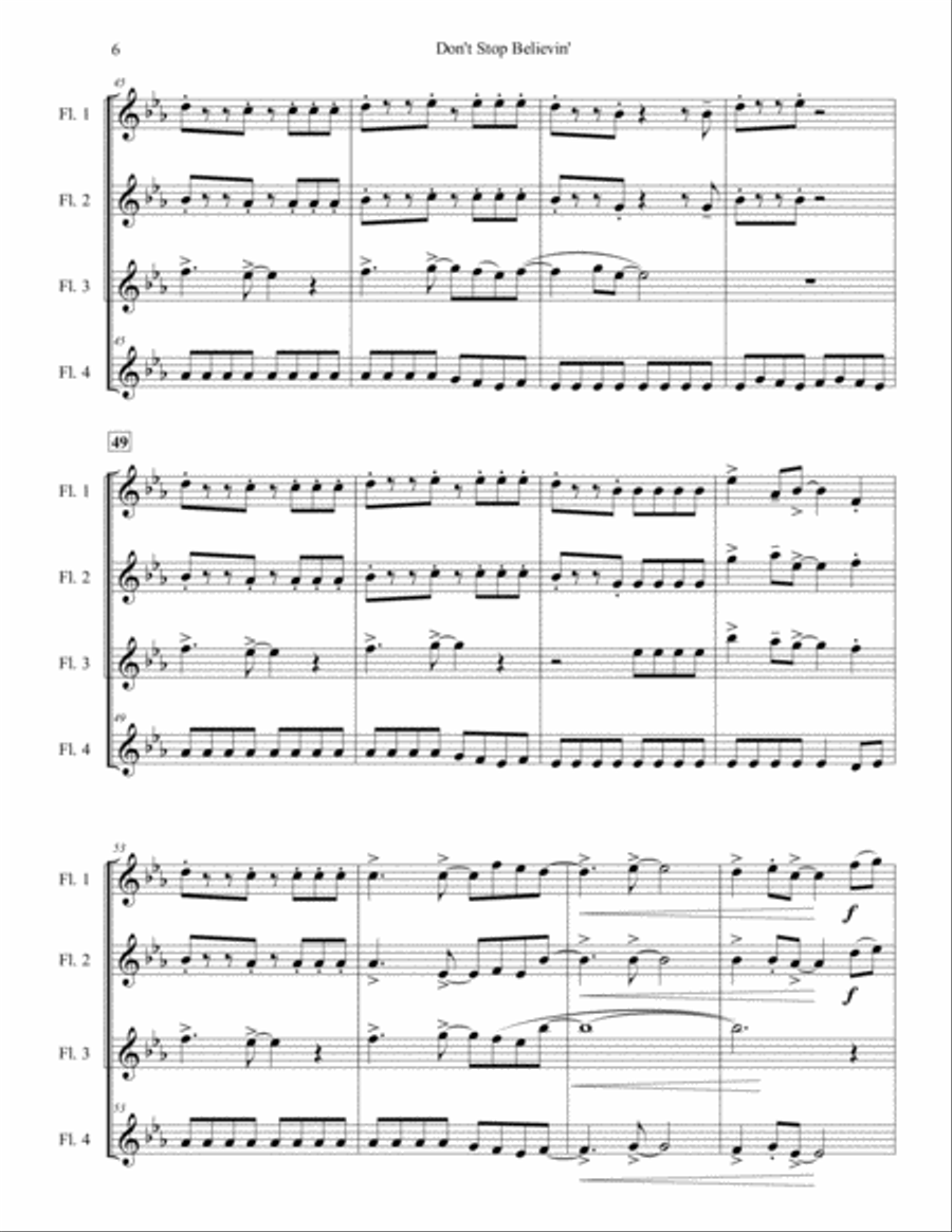 Don't Stop Believin' Woodwind Quartet scores gallery preview page 6