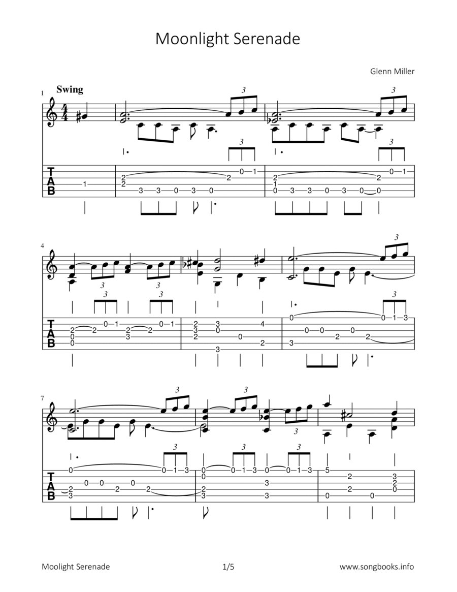 Moonlight Sereande Moonlight Sereande Guitar Solo scores gallery preview page 1
