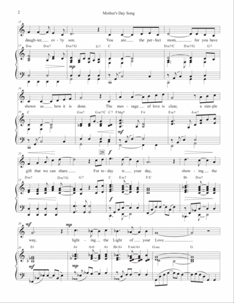 The Mother's Day Song (Medium-High Voice Solo) High Voice scores gallery preview page 2