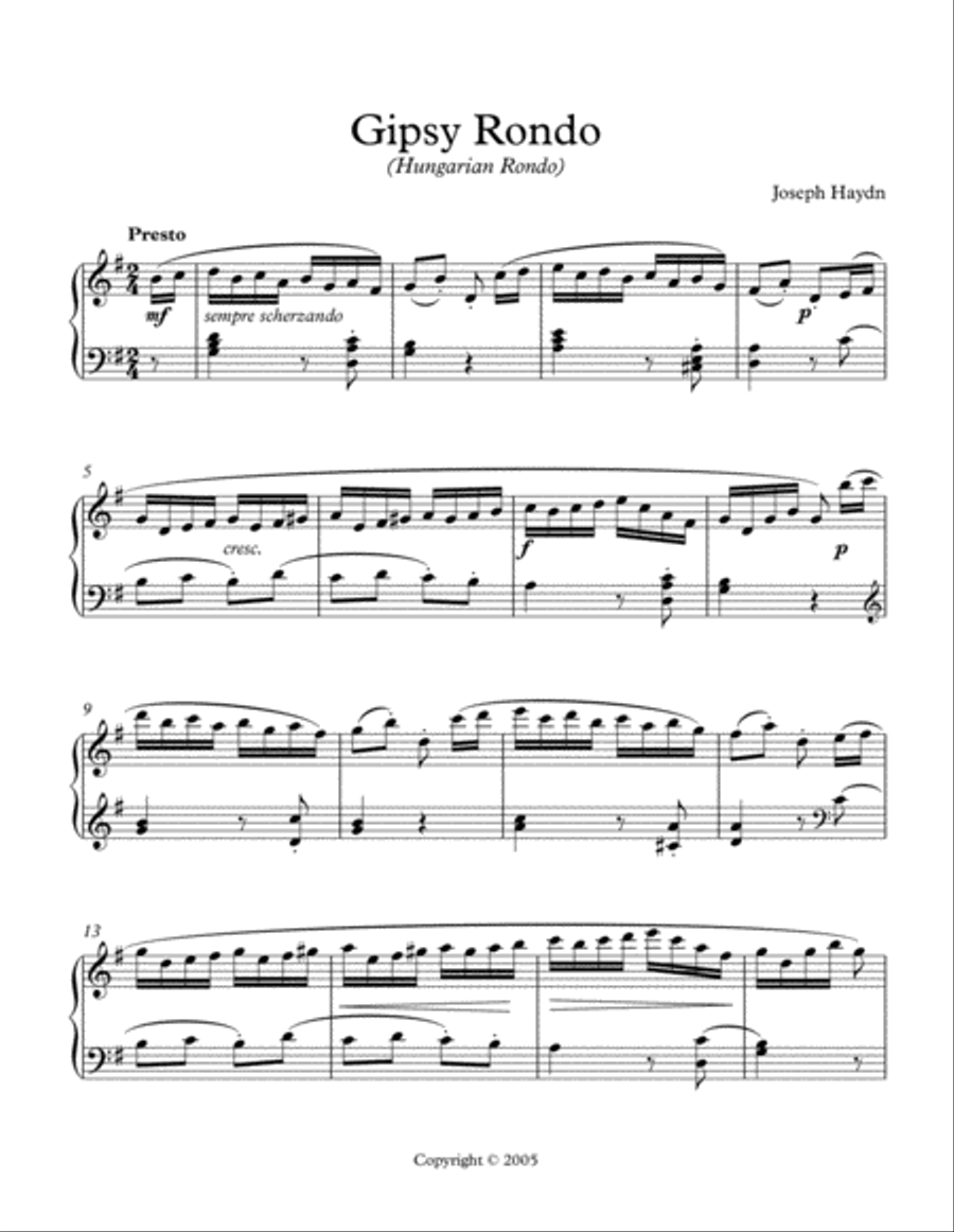 Gipsy Rondo (Hungarian Rondo) Piano Solo scores gallery preview page 2