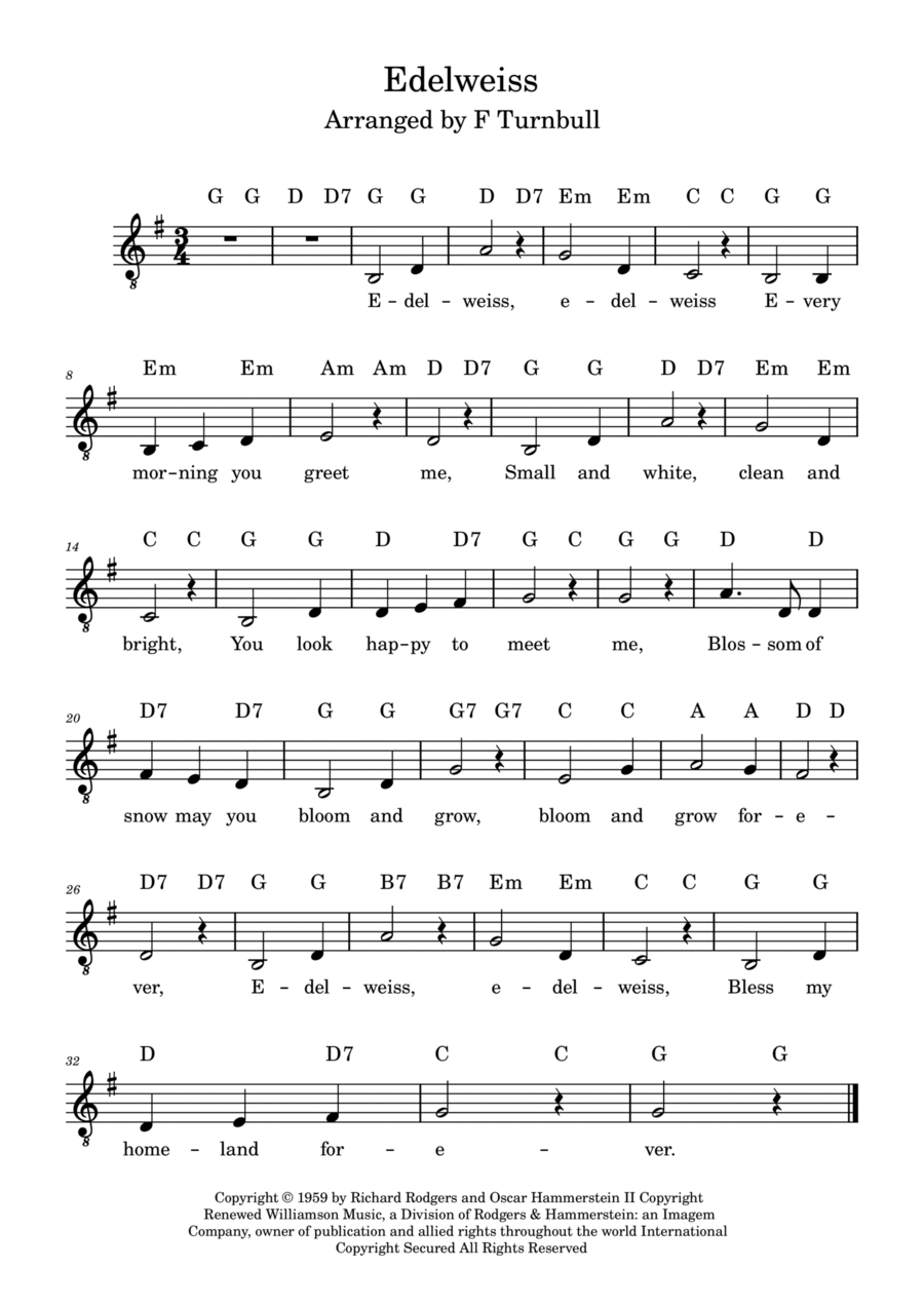 Edelweiss Piano, Vocal, Guitar scores gallery preview page 1