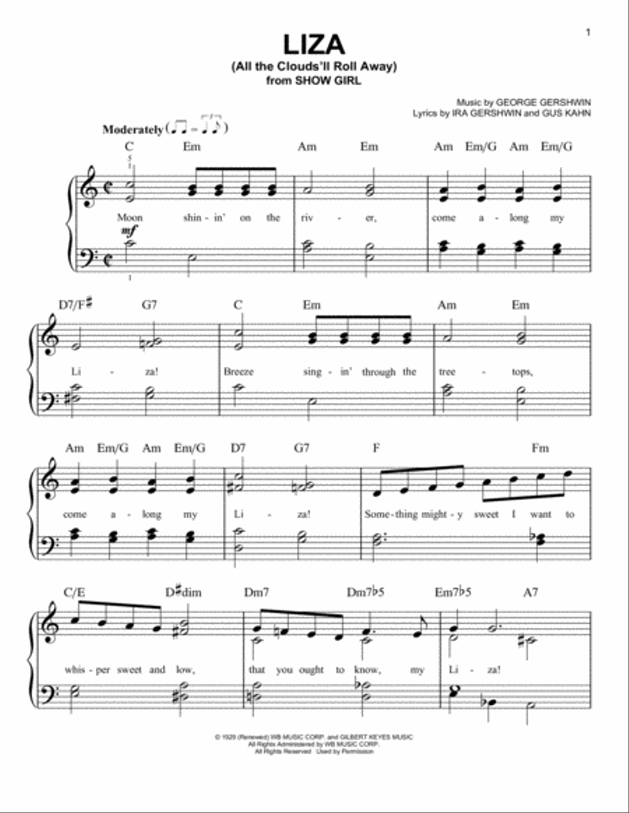 Liza (All The Clouds'll Roll Away) Easy Piano scores gallery preview page 1