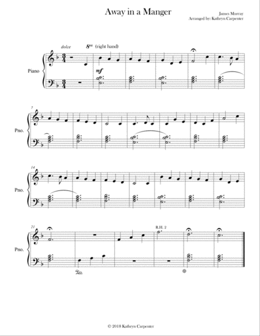 Away in a Manger (Easy Piano) Easy Piano scores gallery preview page 1