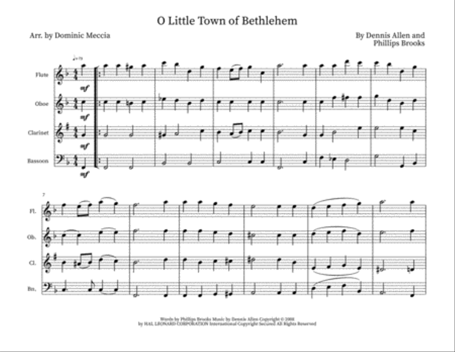 O Little Town Of Bethlehem Woodwind Quartet scores gallery preview page 1