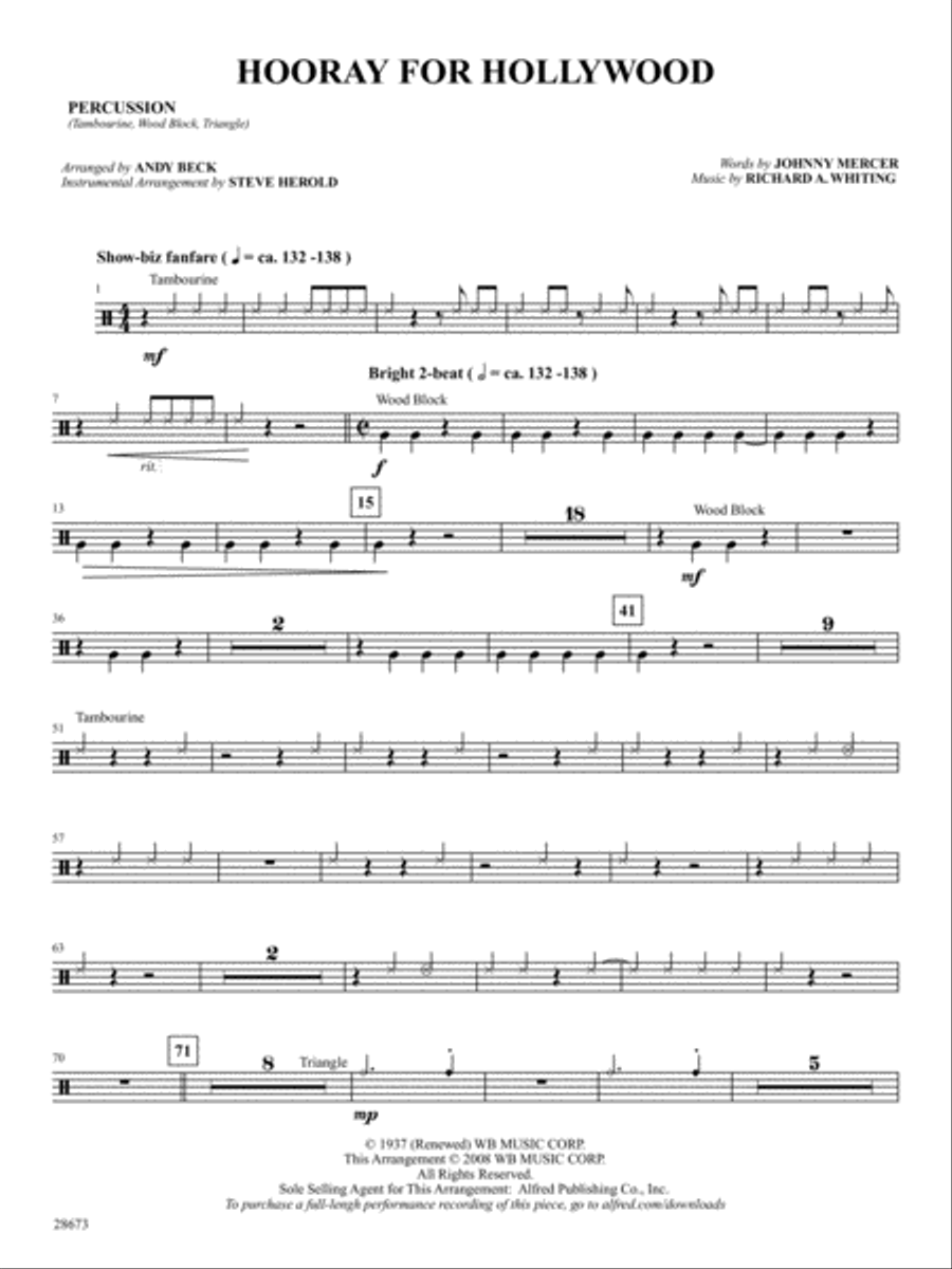 Hooray for Hollywood: 1st Percussion Percussion scores gallery preview page 1