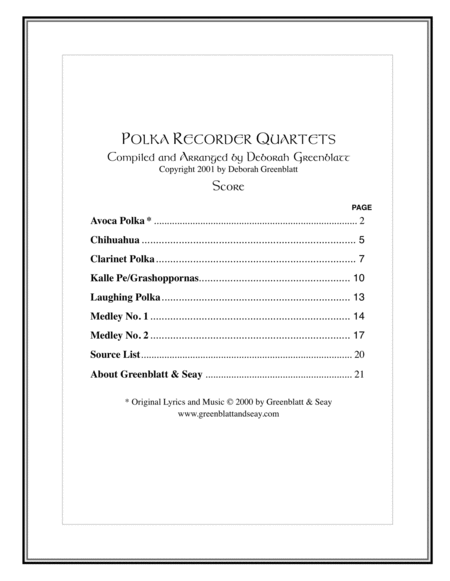 Polka Recorder Quartets - Score
