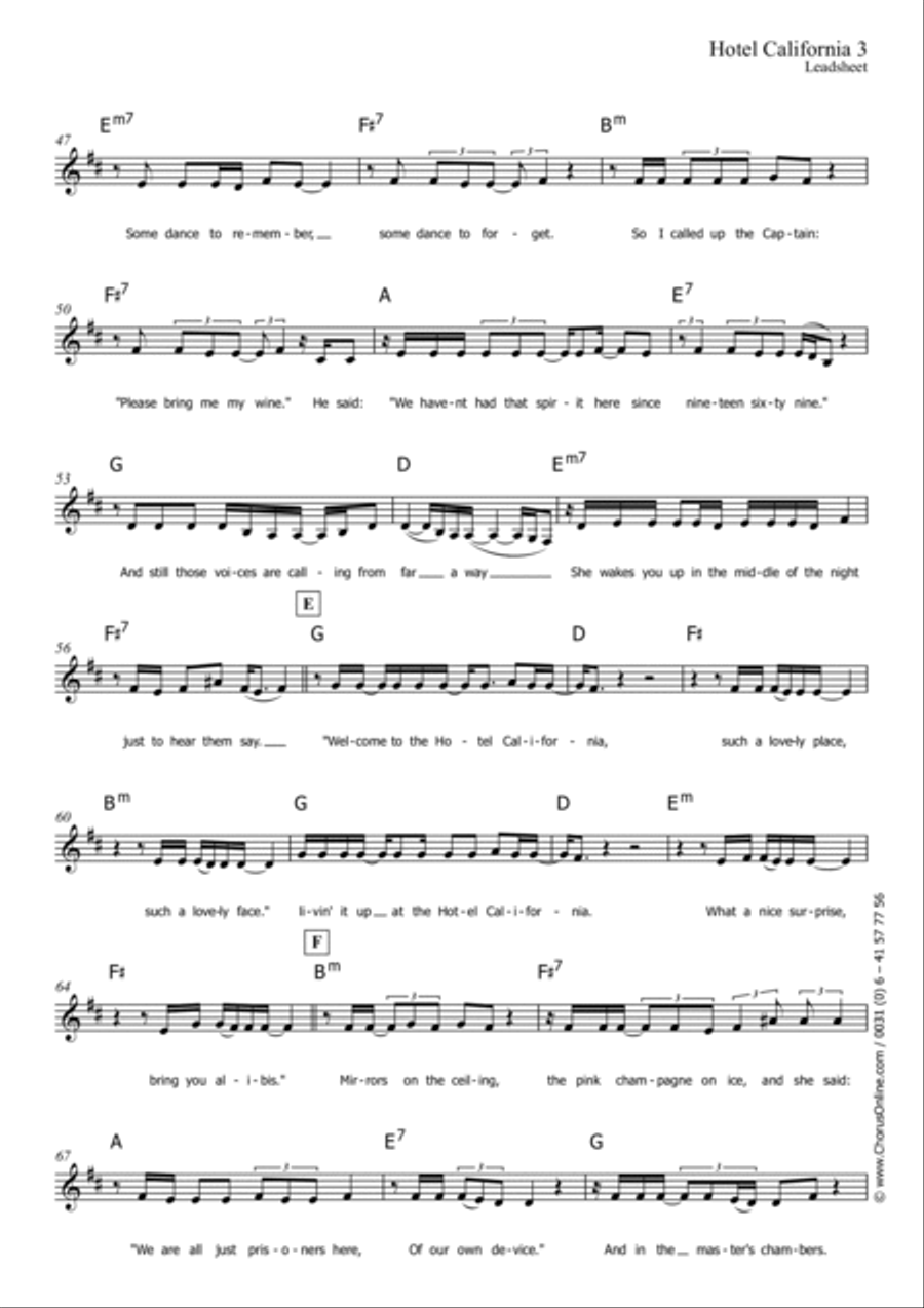 Hotel California Hotel California Unison Choir scores gallery preview page 3