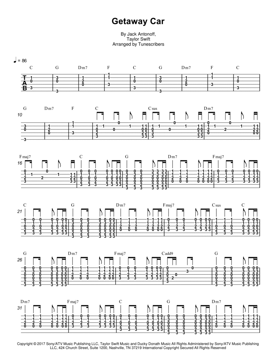 Getaway Car Guitar Solo scores gallery preview page 1