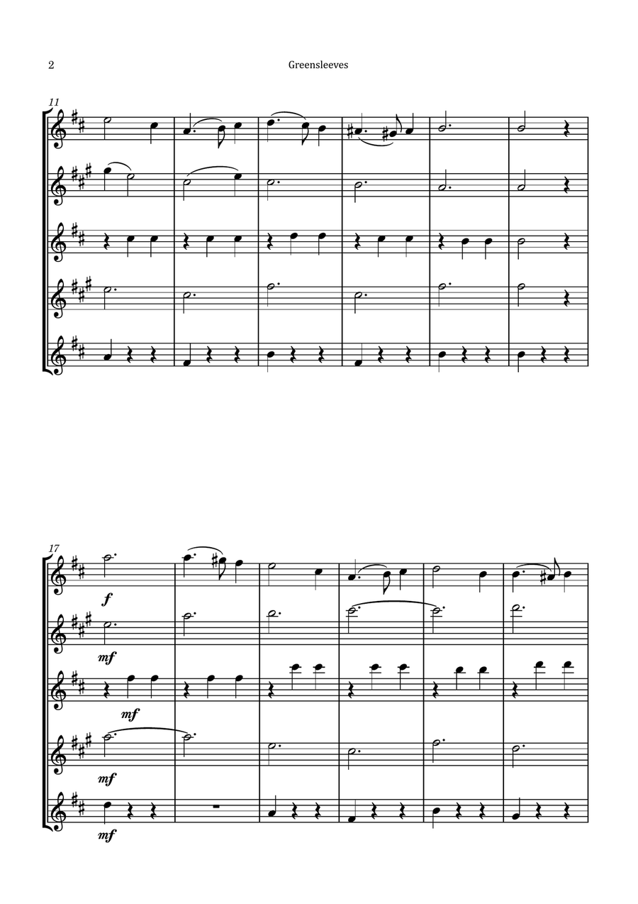 Greensleeves Saxophone Quintet scores gallery preview page 2
