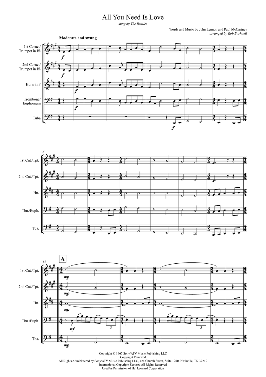All You Need Is Love Brass Quintet scores gallery preview page 3
