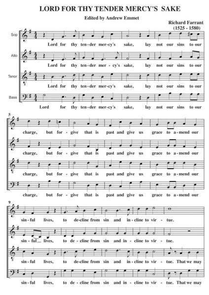 Lord For Thy Tender Mercy's Sake A Cappella SATB image number null