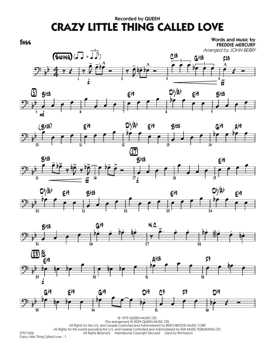 Crazy Little Thing Called Love - Bass Jazz Ensemble scores gallery preview page 1