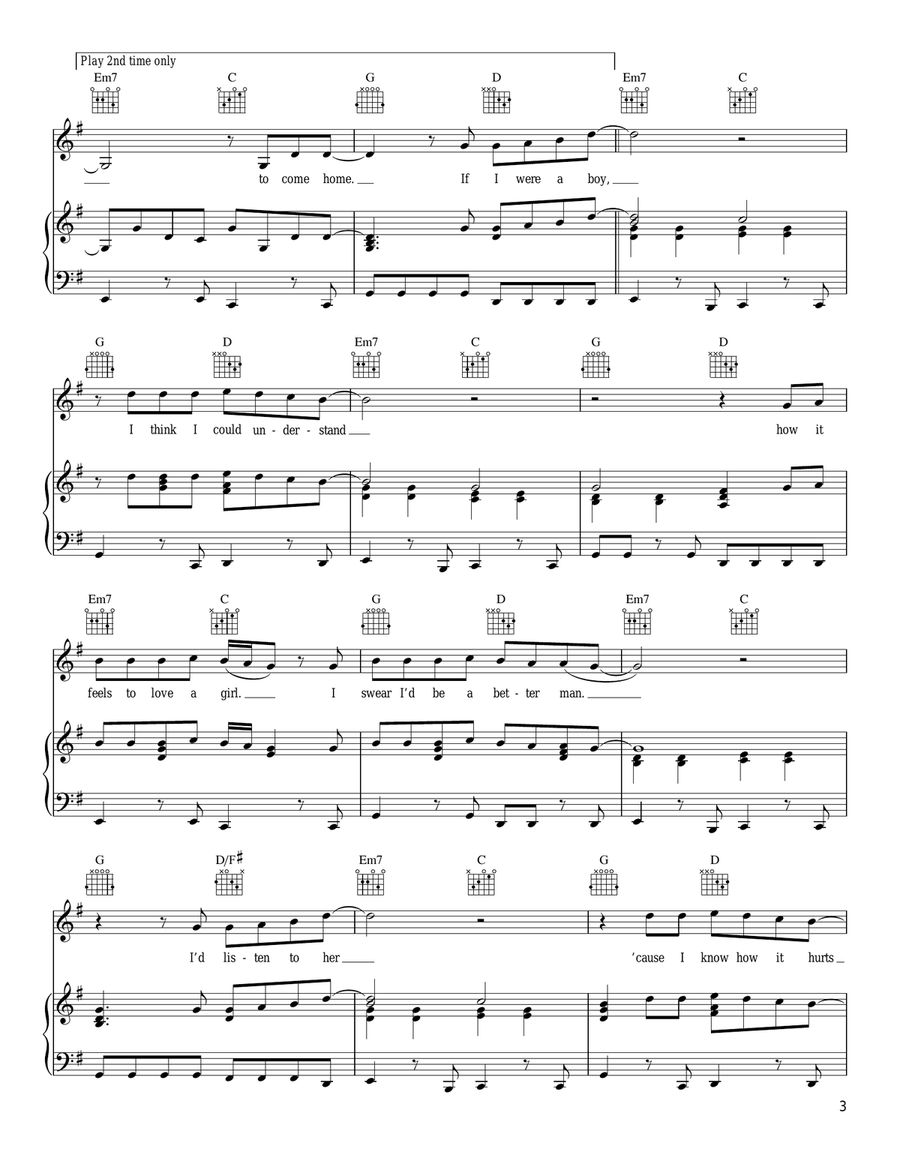If I Were A Boy Piano, Vocal, Guitar scores gallery preview page 3