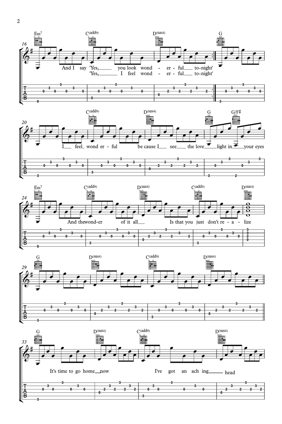 Wonderful Tonight Guitar Tablature scores gallery preview page 3