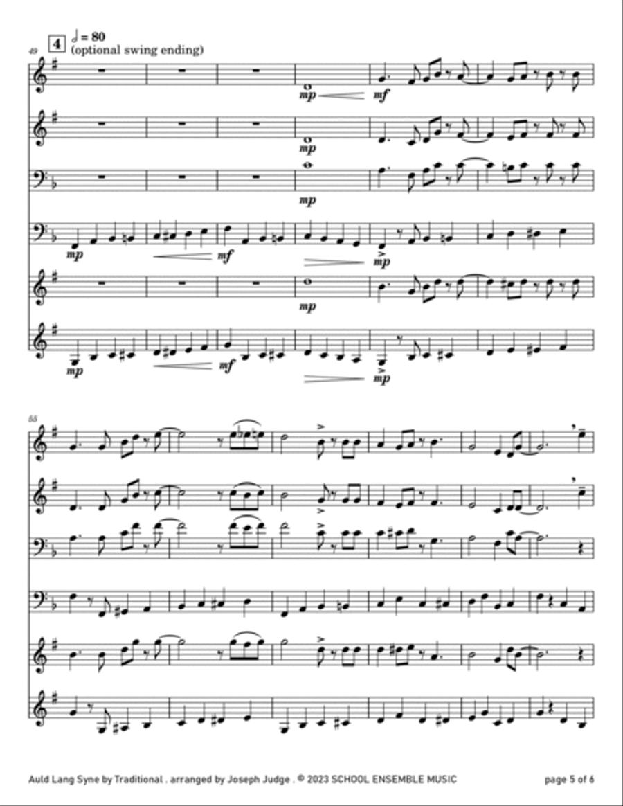 Auld Lang Syne for Brass Quartet in Schools Brass Quartet scores gallery preview page 5