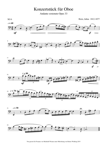 6 Solo Pieces for Trombone Posaune from Rietz, Rolla, Romberg, Rosetti Trombone Solo Posaune Soli St