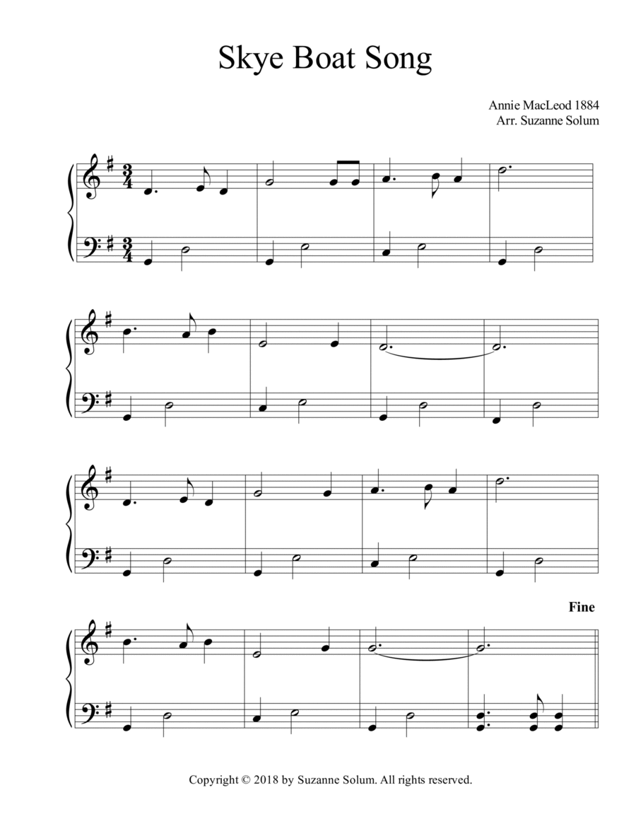 Skye Boat Song Easy Piano scores gallery preview page 1
