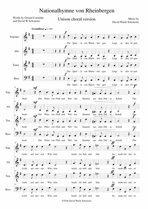 Nationalhymne von Rheinbergen (National Anthem of Rheinbergen) for Unison choir a cappella