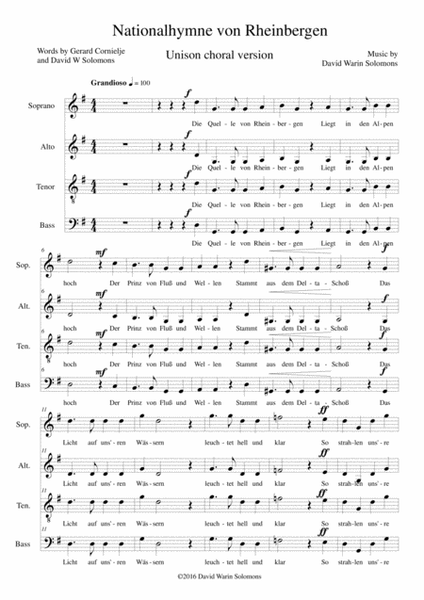 Nationalhymne von Rheinbergen (National Anthem of Rheinbergen) for Unison choir a cappella image number null