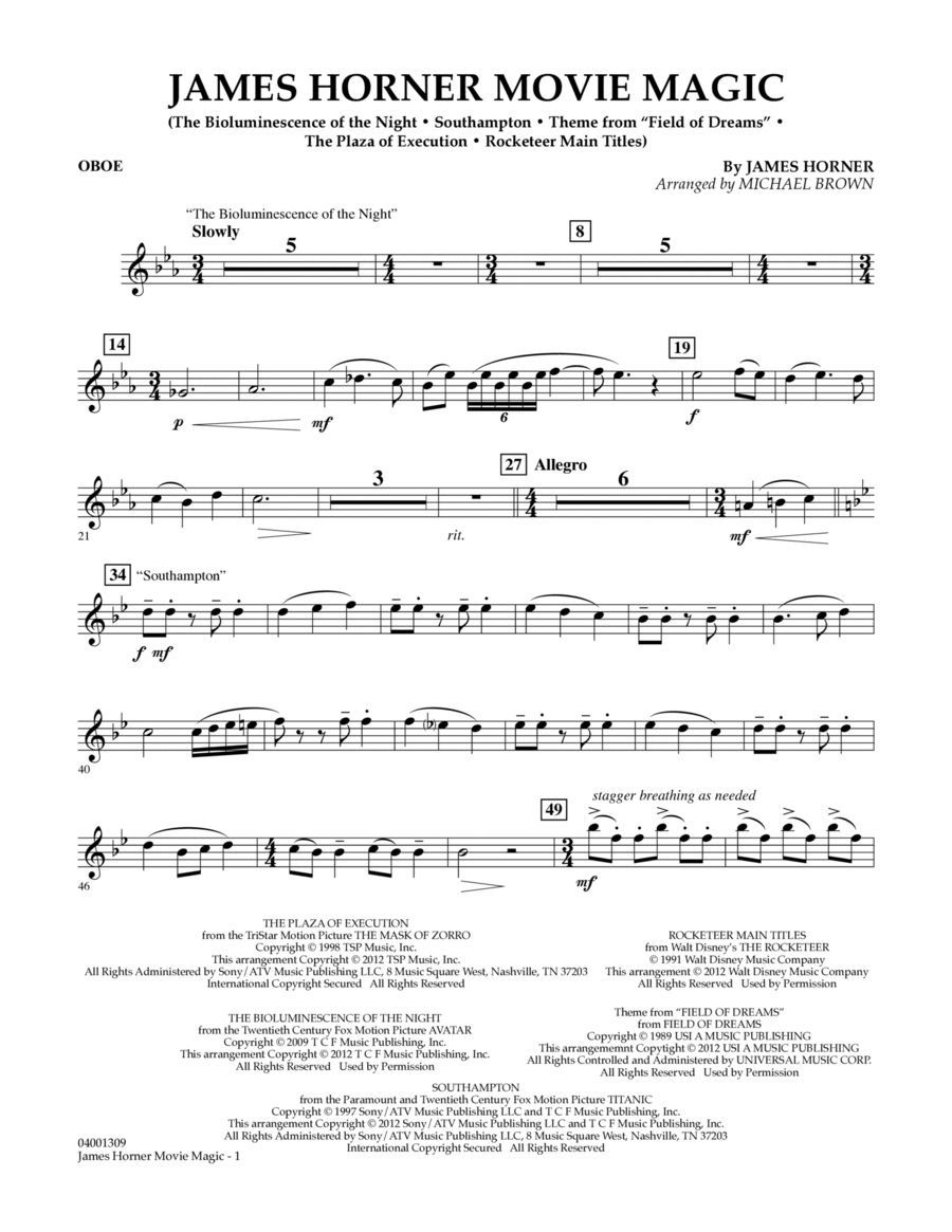 James Horner Movie Magic - Oboe Concert Band scores gallery preview page 1