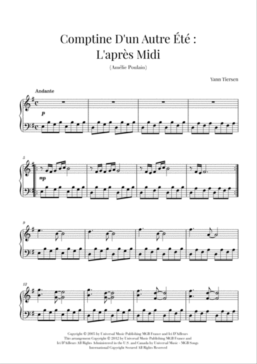 Comptine D'un Autre Été: L'après-midi Piano Solo scores gallery preview page 1