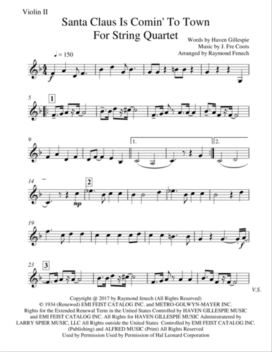 Santa Claus Is Comin' To Town String Quartet scores gallery preview page 4