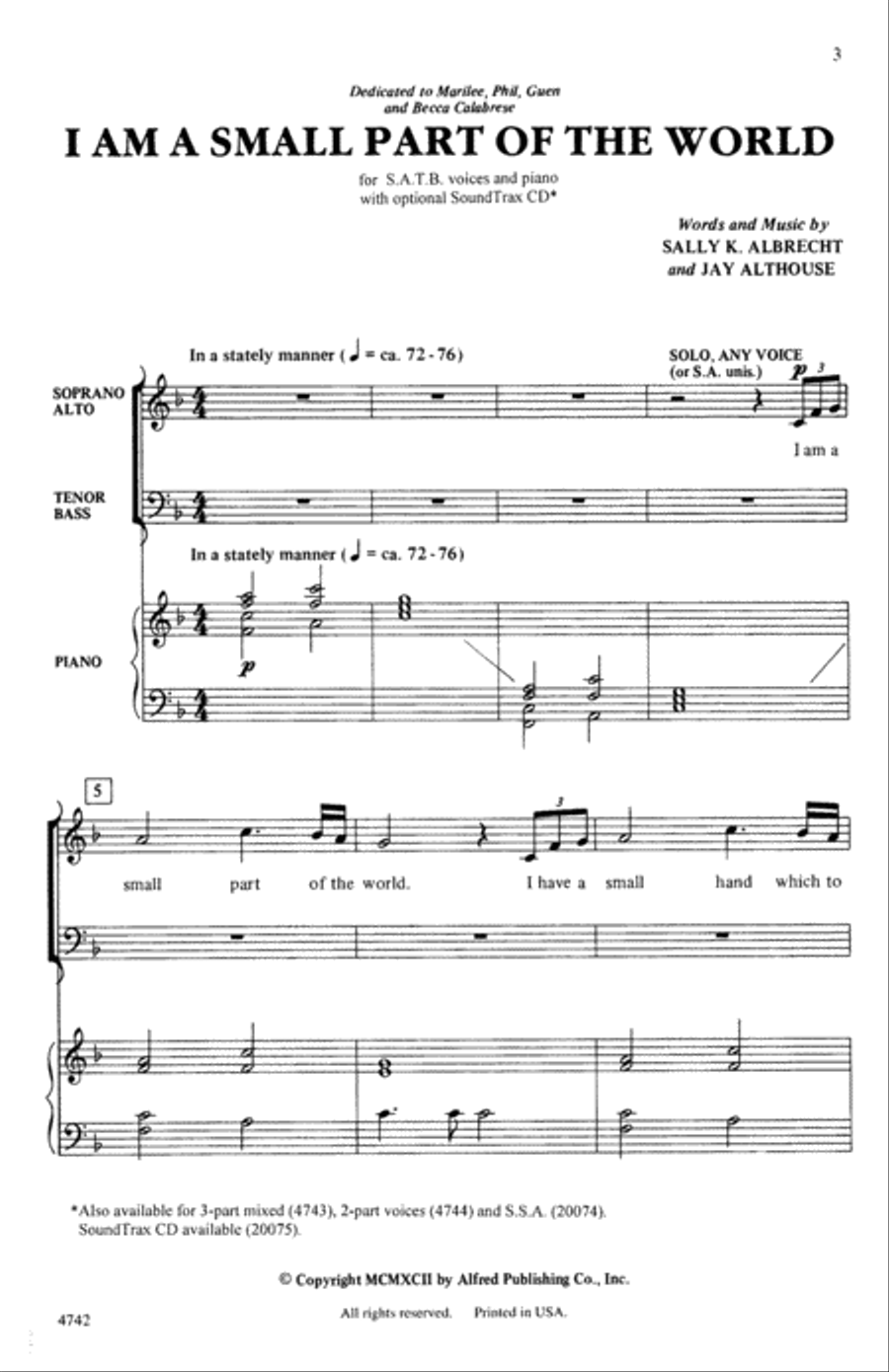 I Am a Small Part of the World Choir scores gallery preview page 1