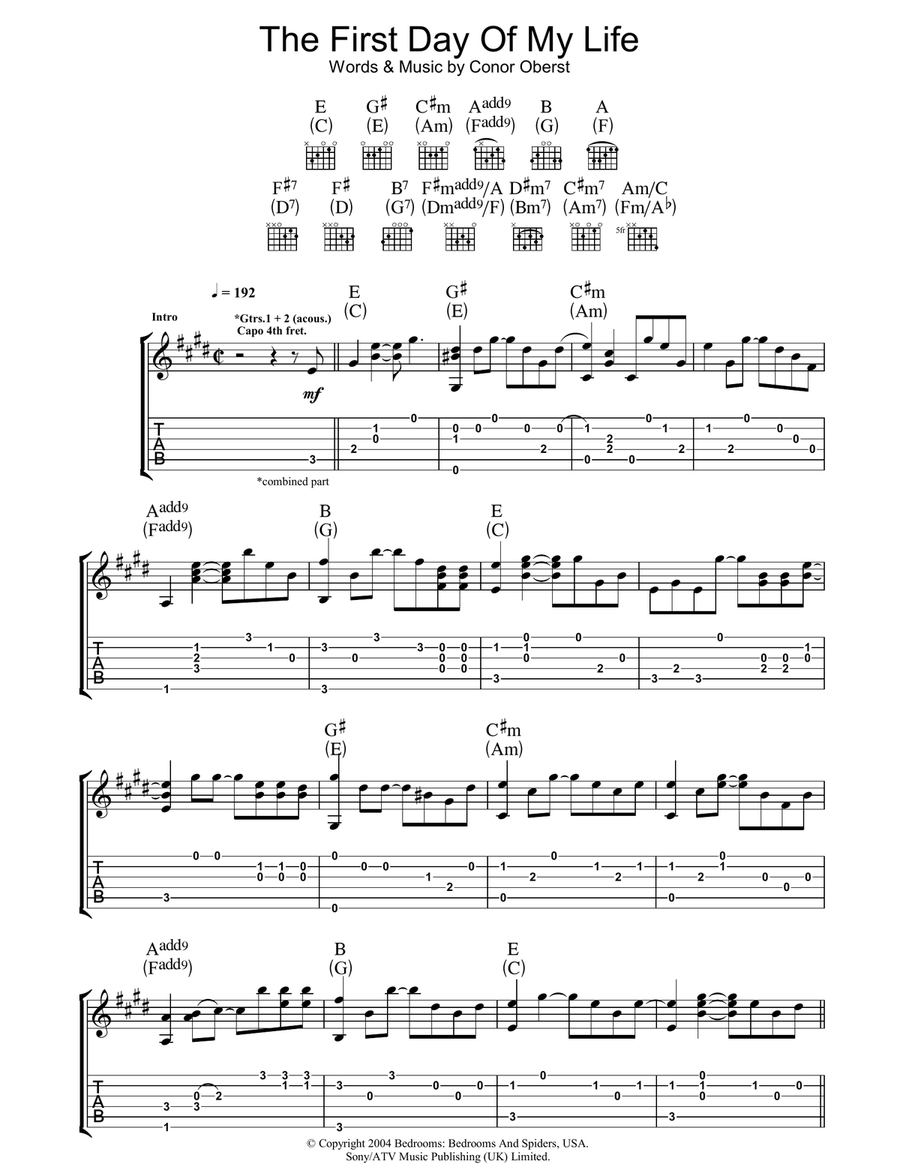 First Day Of My Life Guitar Tablature scores gallery preview page 1