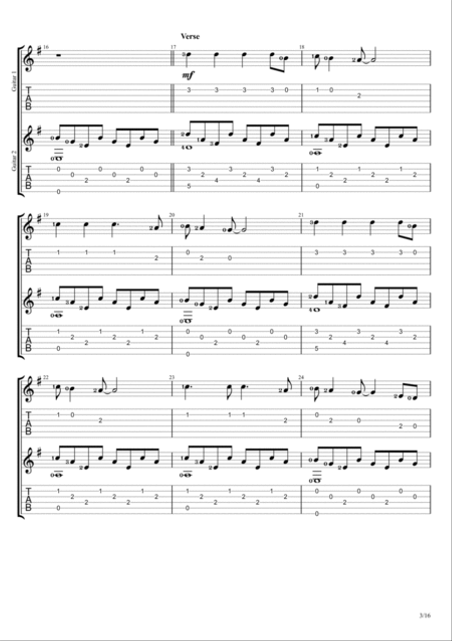 Clocks Guitar Tablature scores gallery preview page 3
