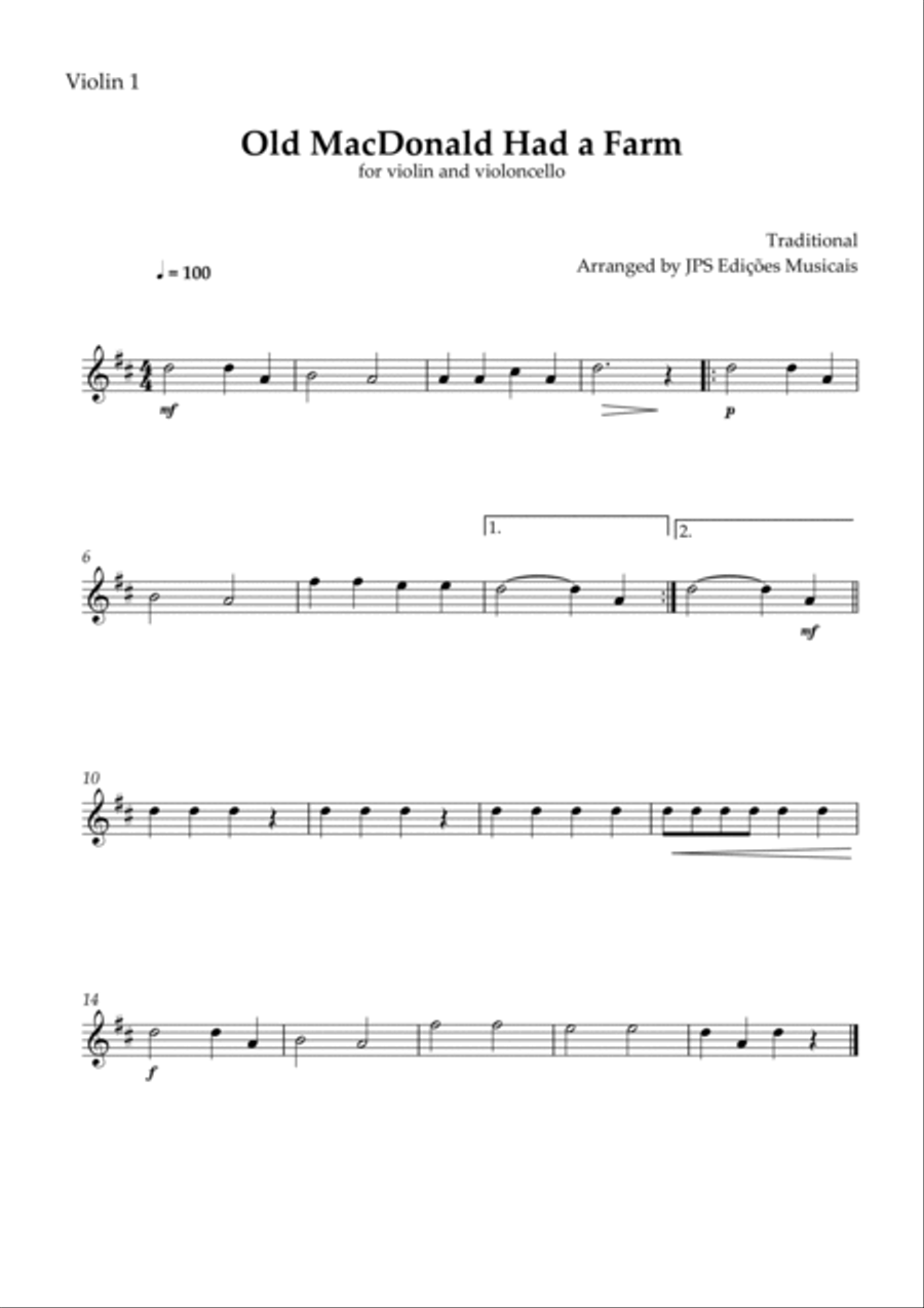 Old MacDonald Had A Farm for violin and violoncello String Duet scores gallery preview page 2