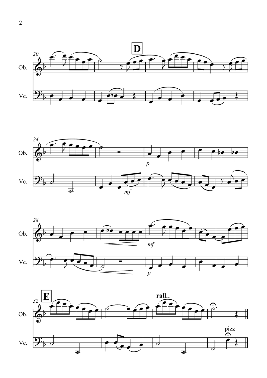 Danny Boy for Oboe and Cello Duet Oboe scores gallery preview page 2