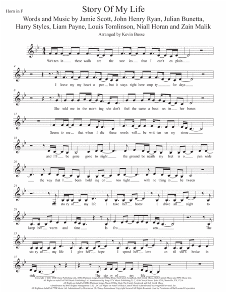 Story Of My Life Horn Solo scores gallery preview page 1