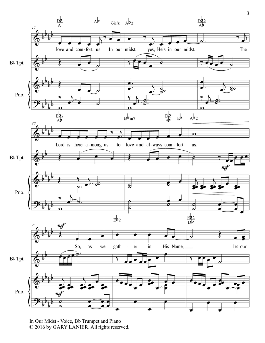 Gary Lanier: IN OUR MIDST (Worship - For Voice, Bb Trumpet and Piano with Parts) Piano, Vocal scores gallery preview page 4