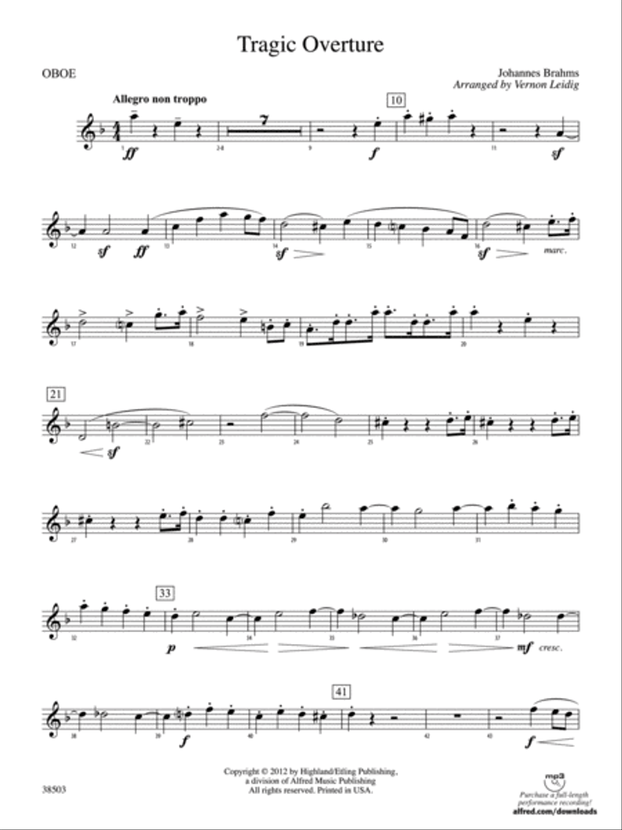 Tragic Overture: Oboe Tragic Overture: Oboe Full Orchestra scores gallery preview page 1