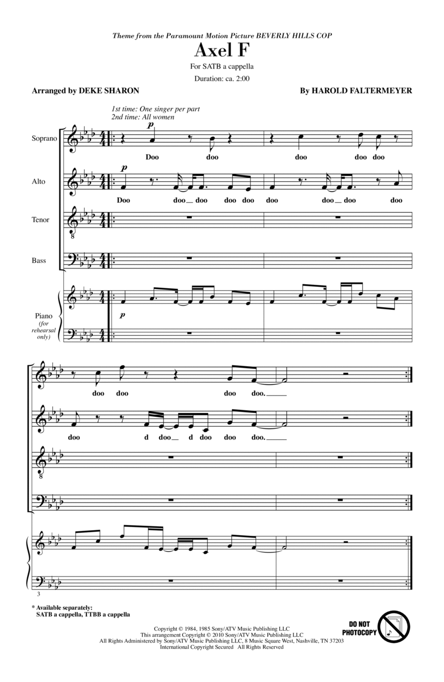 Axel F (from Beverly Hills Cop) (arr. Deke Sharon) 4-Part scores gallery preview page 1