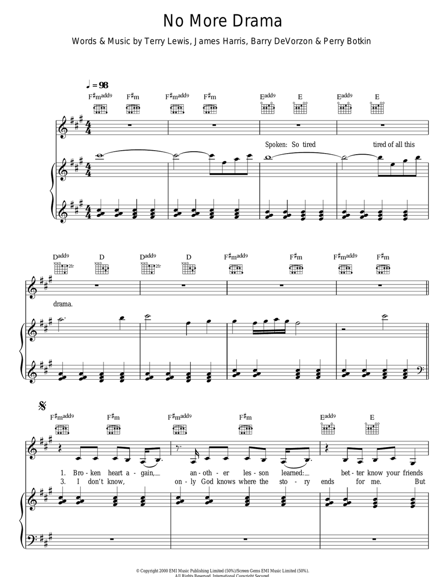 No More Drama Piano, Vocal scores gallery preview page 1