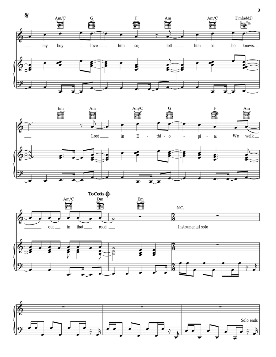 Ethiopia Piano, Vocal, Guitar scores gallery preview page 3