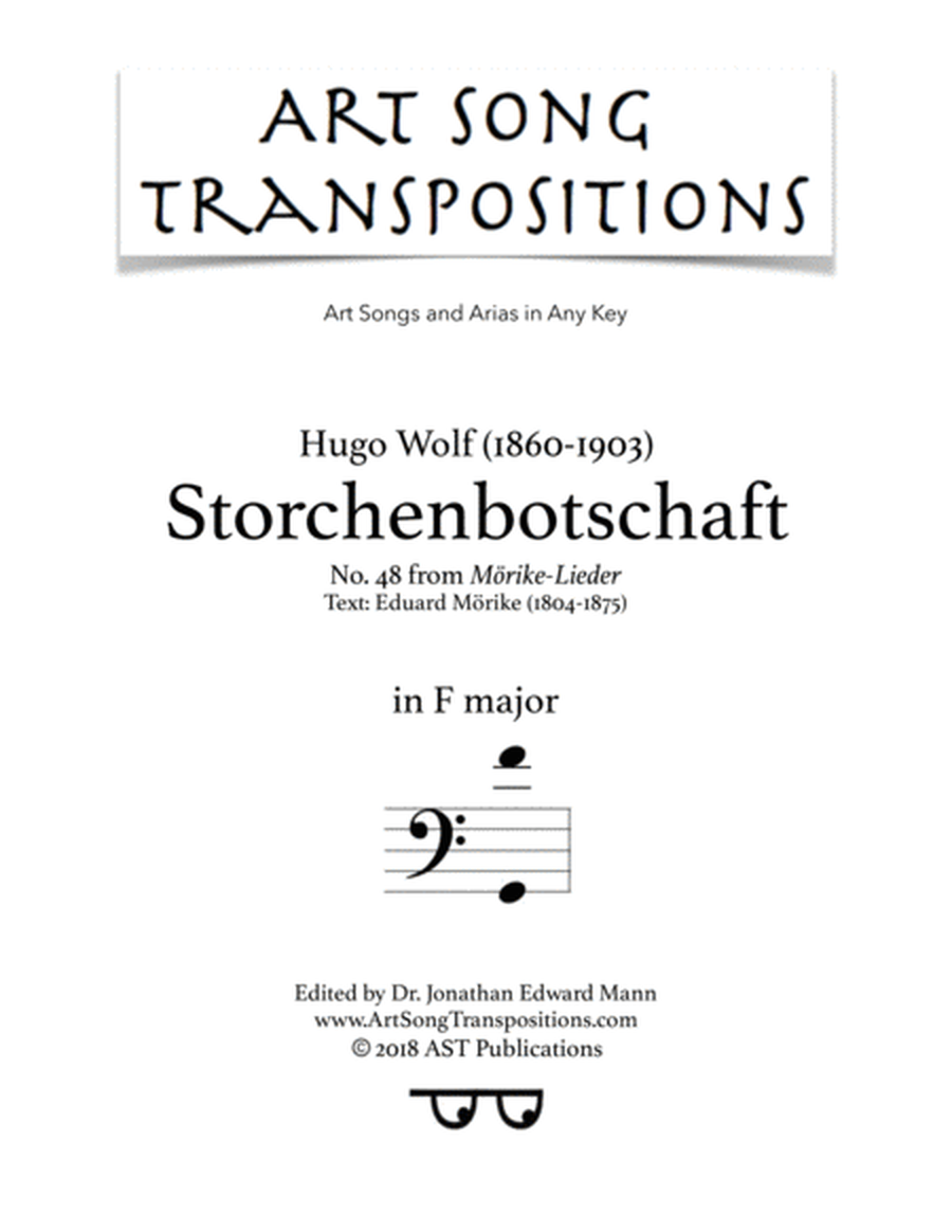 WOLF: Storchenbotschaft (transposed to F major, bass clef)