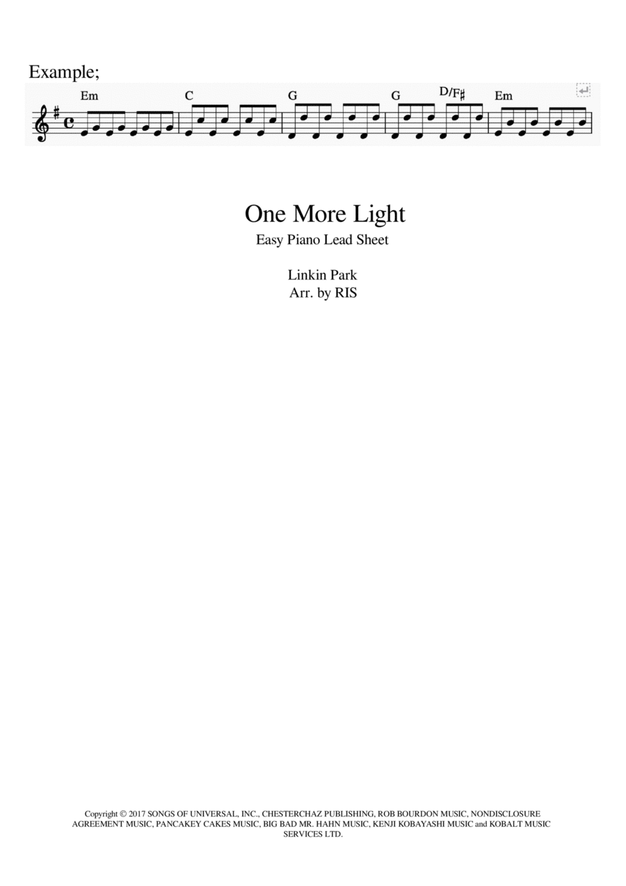 One More Light Easy Piano scores gallery preview page 1