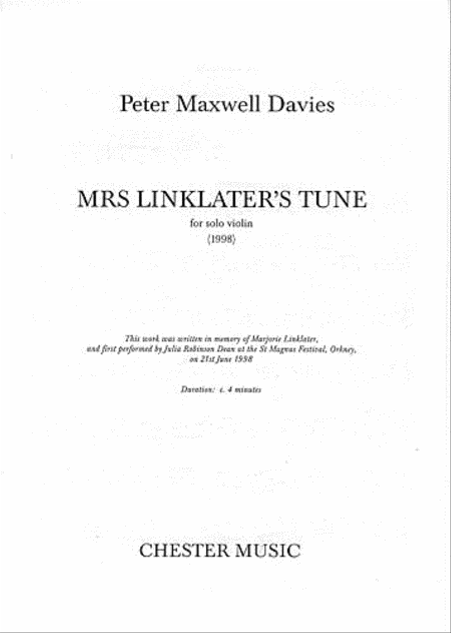 Peter Maxwell Davies: Mrs Linklater's Tune (Solo Violin) Violin Solo scores gallery preview page 1