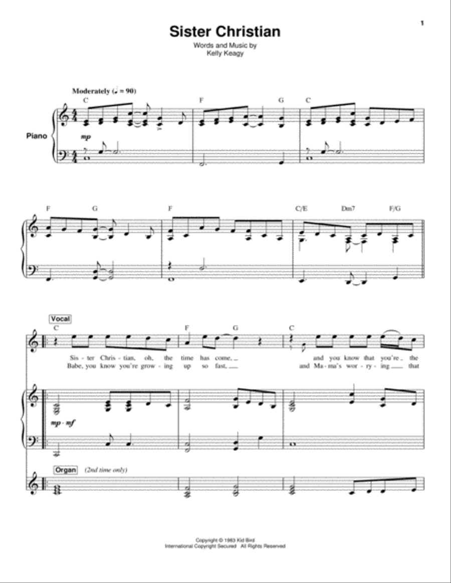 Sister Christian Piano scores gallery preview page 1