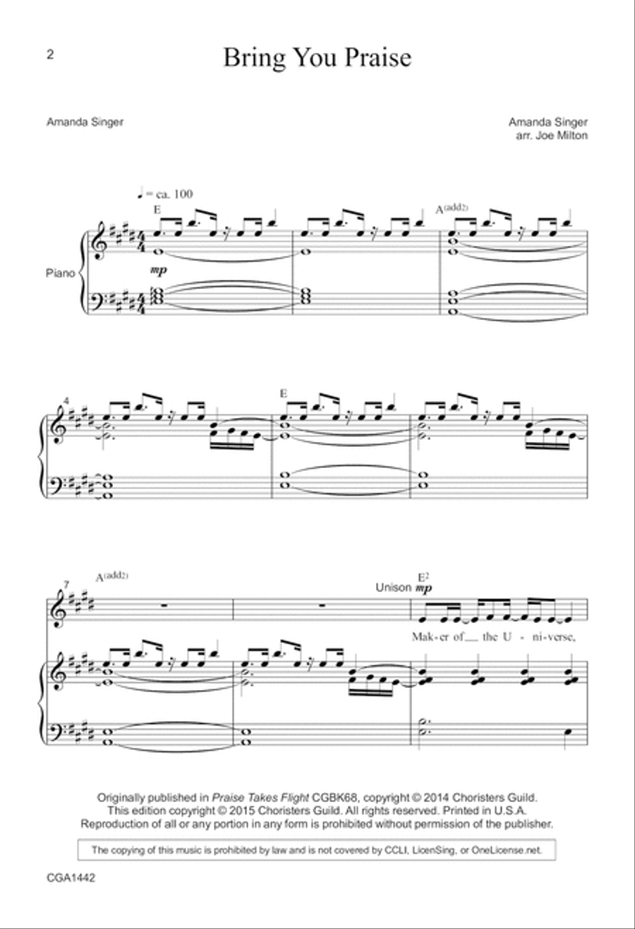 Bring You Praise Bring You Praise Unison Choir scores gallery preview page 2