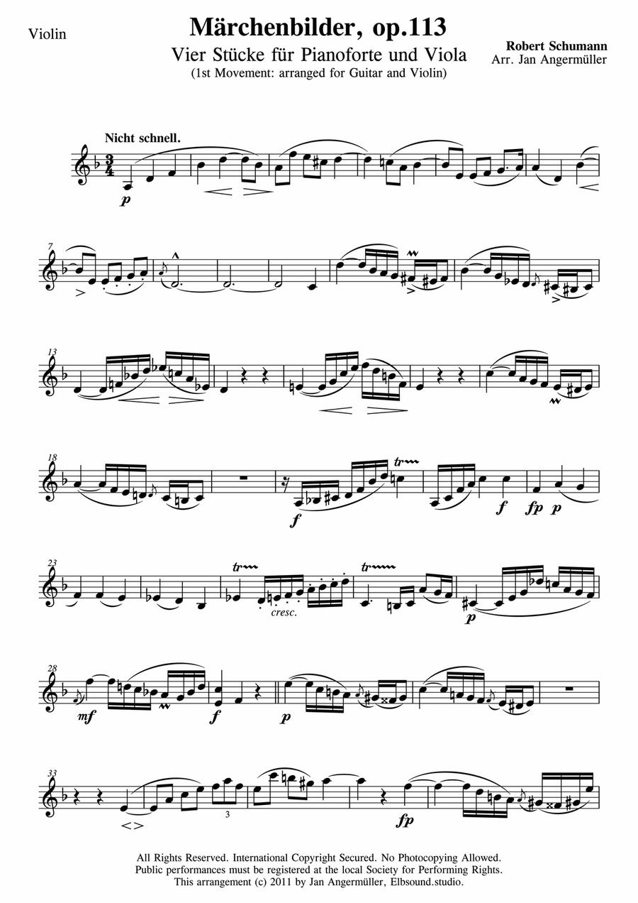 Märchenbilder, op.113, 1st Movement (Duet for Classical Guitar+Violin) String Duet scores gallery preview page 2