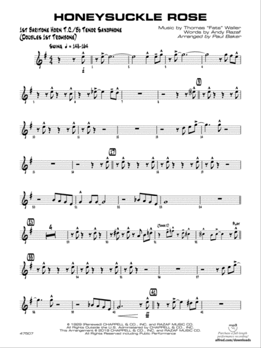 Honeysuckle Rose: Baritone T.C. Jazz Ensemble scores gallery preview page 1