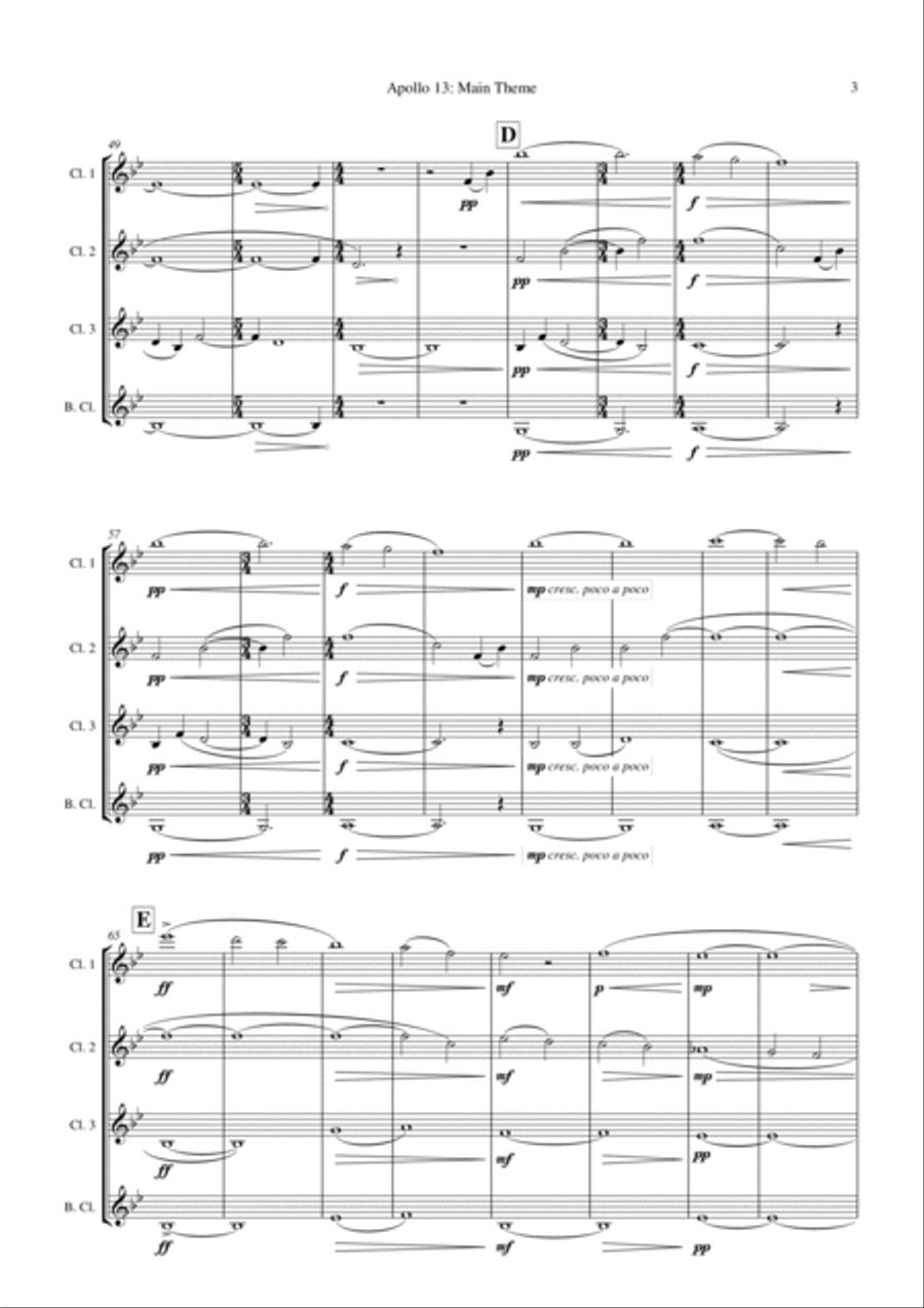 Main Title - Apollo 13 Clarinet Quartet scores gallery preview page 5
