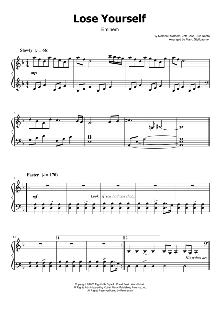 Lose Yourself Voice scores gallery preview page 1