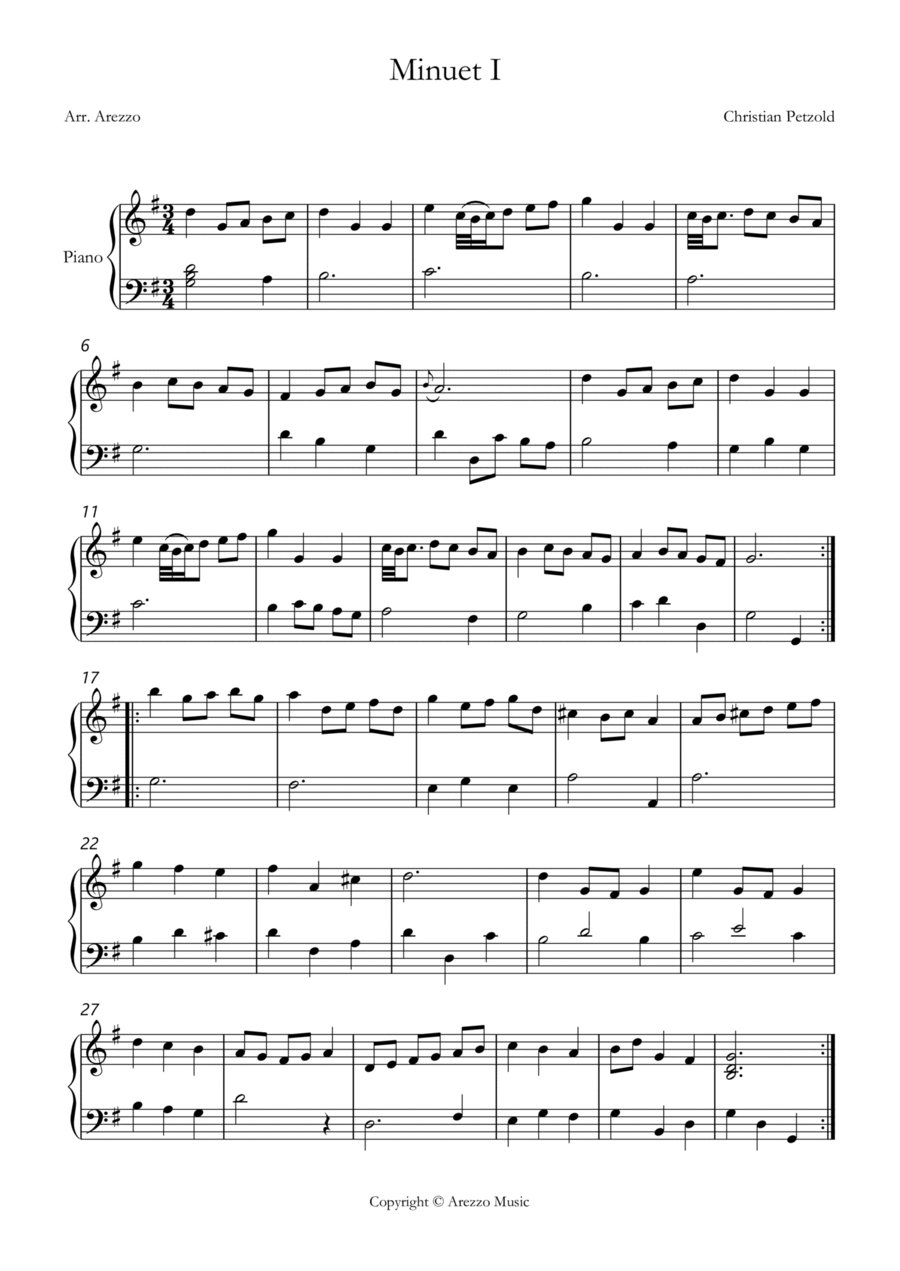 bach bwv anh. 114 minuet in g major piano sheet music written ornaments Chamber Music scores gallery preview page 1