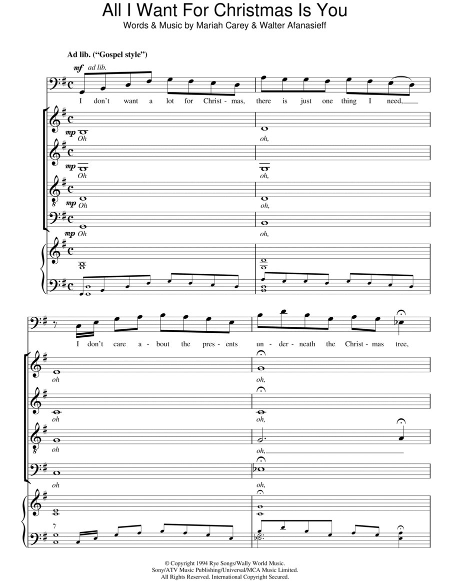 All I Want For Christmas Is You (arr. Matthew O'Donovan) 4-Part scores gallery preview page 1