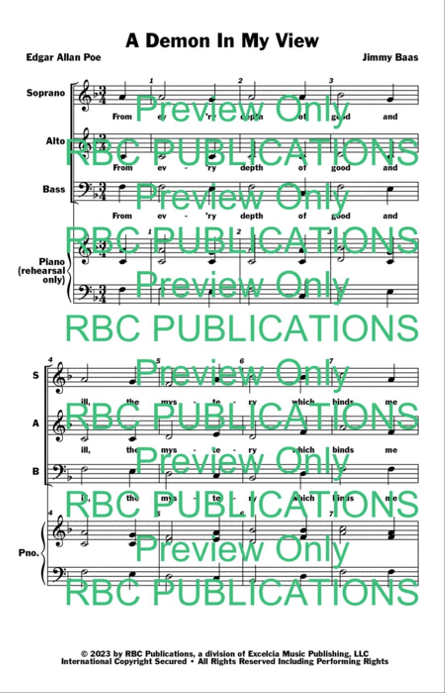 A Demon In My View (SAB) 3-Part scores gallery preview page 3